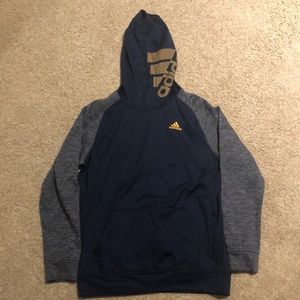 Blue adidas hoodie with yellow markings